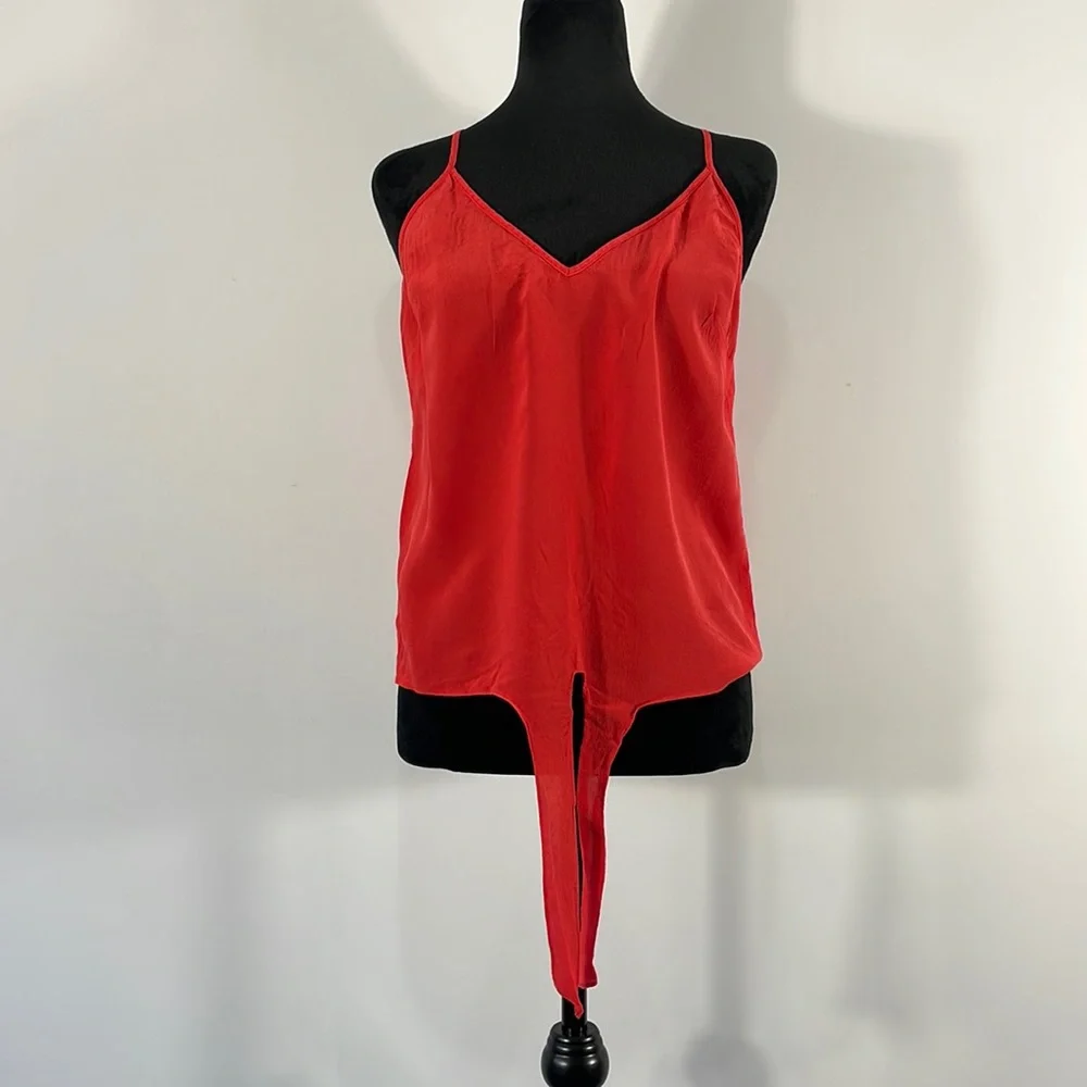 Bebe Red silky soft Cami,spaghetti strap’s,front tie waist,V-neck,Sleeveless - Picture 2 of 12